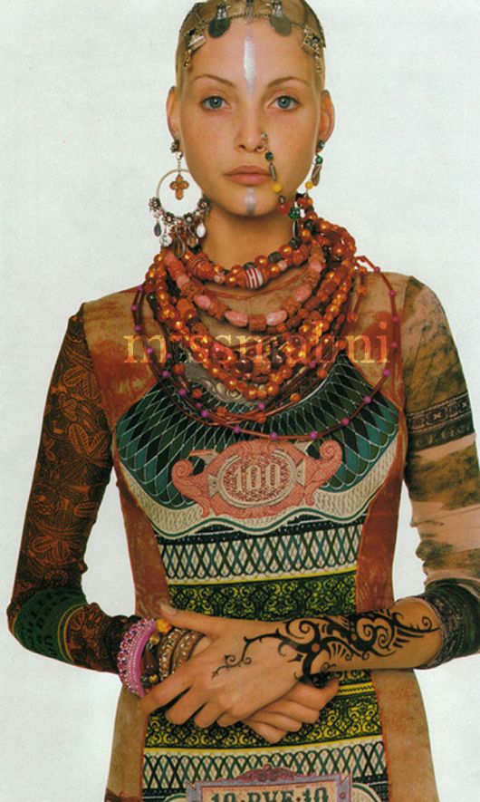 Jean Paul Gaultier's Indian inspired Spring 1994 collection from Vogue April 1994