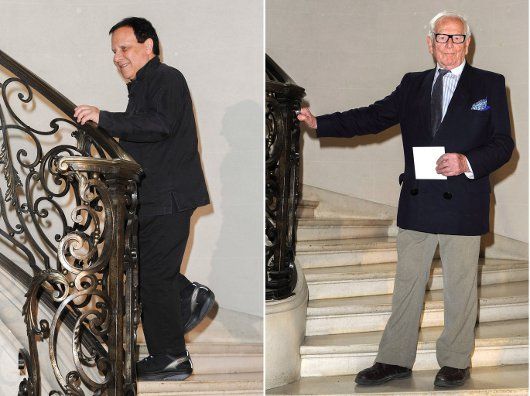 Azzedine Alaïa and Pierre Cardin at the Christian Dior Autumn 2012 Couture show