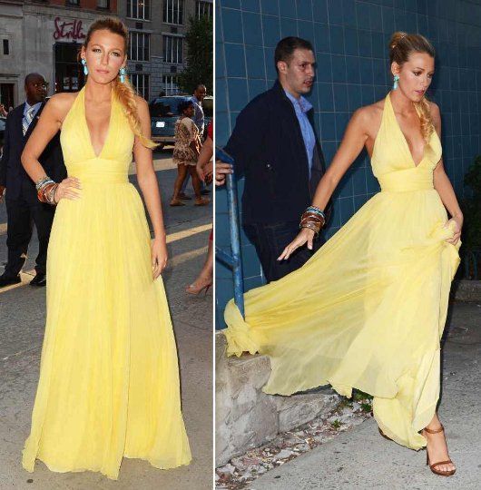 Blake Lively in "one-of-a-kind" Gucci at the NYC premiere of "Savages"
