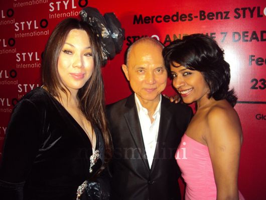 Jimmy Choo with a friend and Sowmya Jagganath (right)