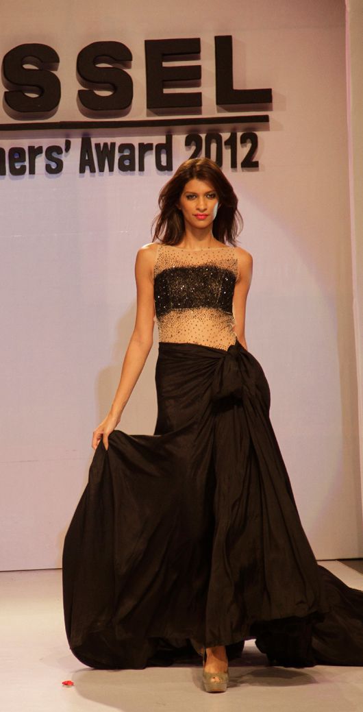 Model Lekha Raman wears a student's design