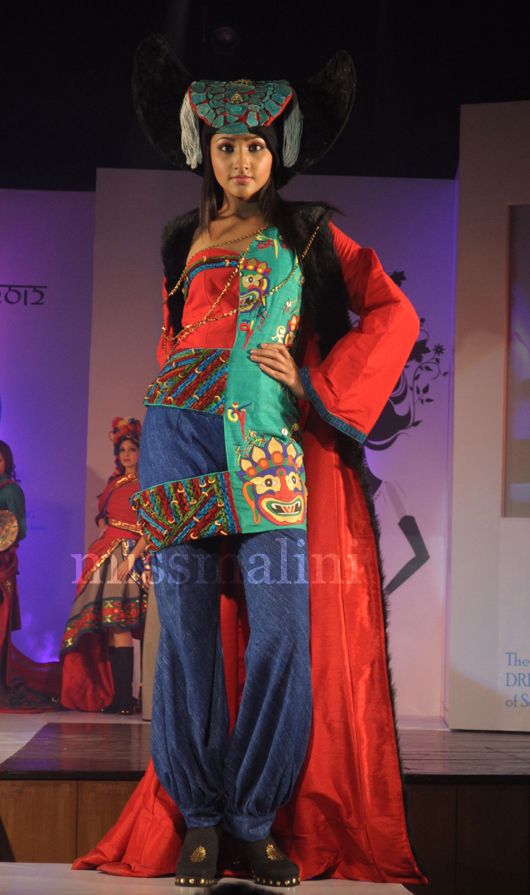 A model wears an outfit inspired by Ladakh