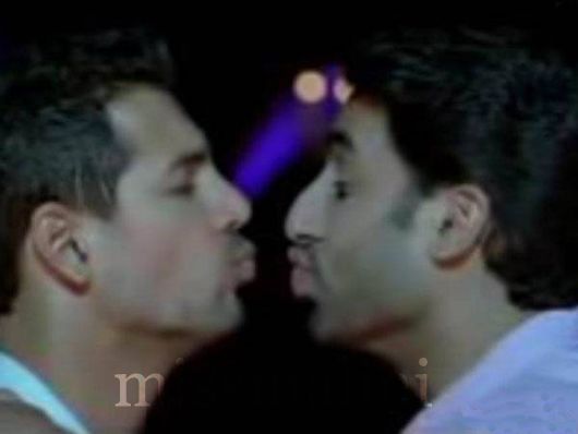 John Abraham and Abhishek Bachchan simulate a smooch in Dostana