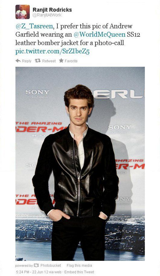 Andrew Garfield in Alexander McQueen S/S'12 at the Berlin photocall for "The Amazing Spider-Man"