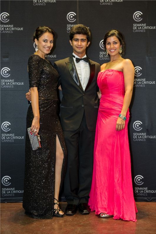 Siddharth Menon with Kriti Malhotra and Nimrat Kaur at the premiere in Cannes