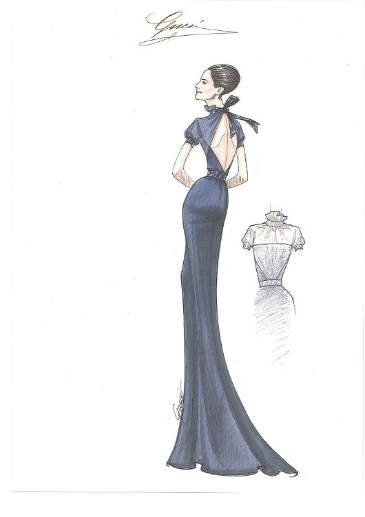 Frida Giannini's sketch of Livia Firth's "Green Carpet Challenge" gown