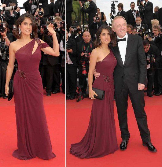Salma Hayek-Pinault in Gucci Premiere, with husband François-Henri Pinault, at the premiere of "Robin Hood" in 2010 Cannes Film Festival