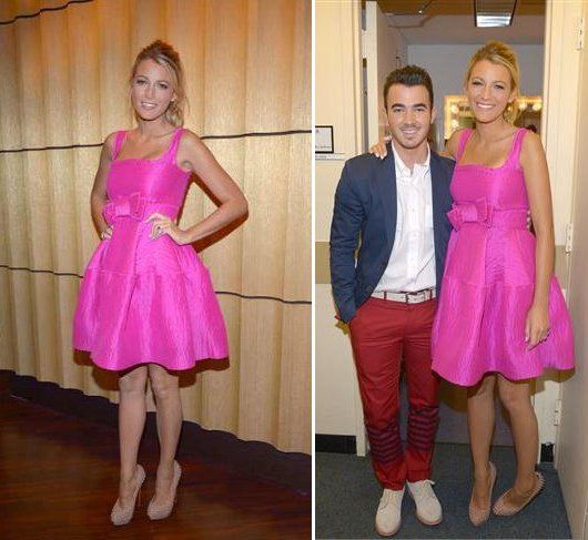 Blake Lively in Lanvin, with Kevin Jonas, backstage at the ABC Studios