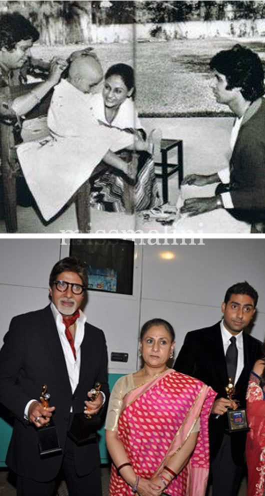 Abhishek with his parents, then and now.