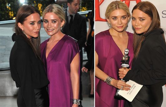 Ashley (in black) and Mary-Kate Olsen at the CFDA Awards in New York, last night