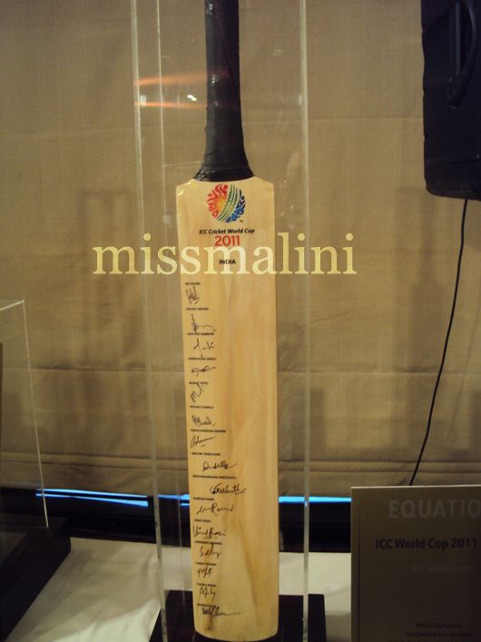 A cricket bat signed by Indian World Cup Winning Team 2011