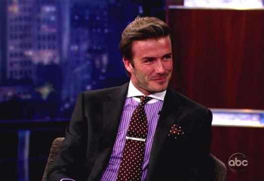 It pains me to use Becks to illustrate this: the tie and pocket square should *never* be identical. This man can do wrong, too.