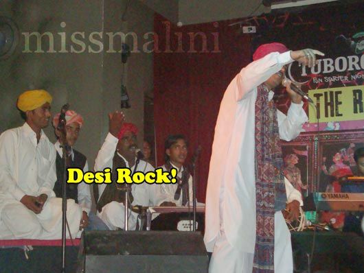Rajasthani muscians jamming with the jazz-rock band