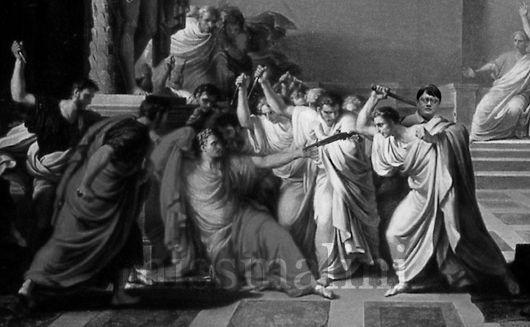 Bob Biswas witnesses the assassination of Ceasar by Vincenzo Camuccini, "Morte di Cesare", 1798