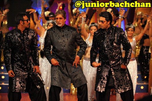 Ajay Devgn, Amitabh Bachchan and Abhishek Bachchan on the sets of Bol Bachchan