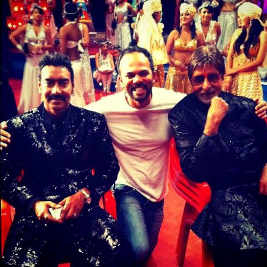 Ajay Devgn, Rohit Shetty and Amitabh Bachchan on the sets of Bol Bachchan