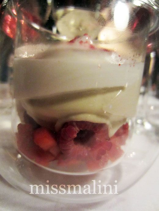 Hot Yoghurt Italian Meringue with  Strawberries, Raspberries, Jerusalem Artichoke Ice-cream
