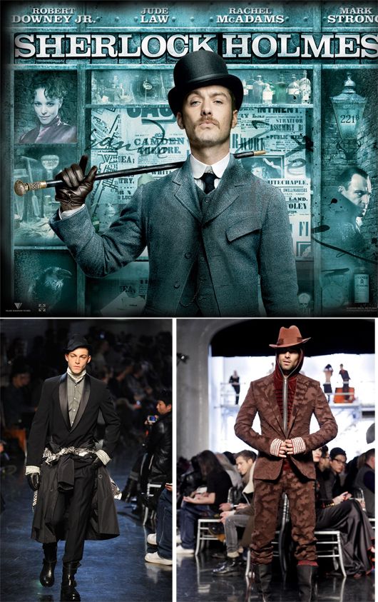 Jude Law as Dr. Watson and Sherlock Holmes inspired designs by Gaultier