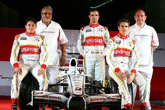 The Force India  team with Vijay Mallya