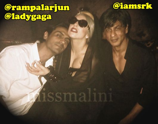 Lady Gaga flanked by Arjun Rampal & SRK
