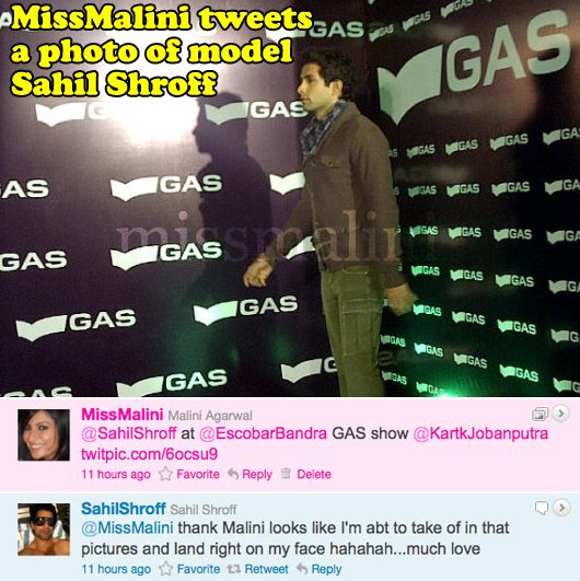 Twitter feeds by MissMalini and Sahil Shroff from the GAS show