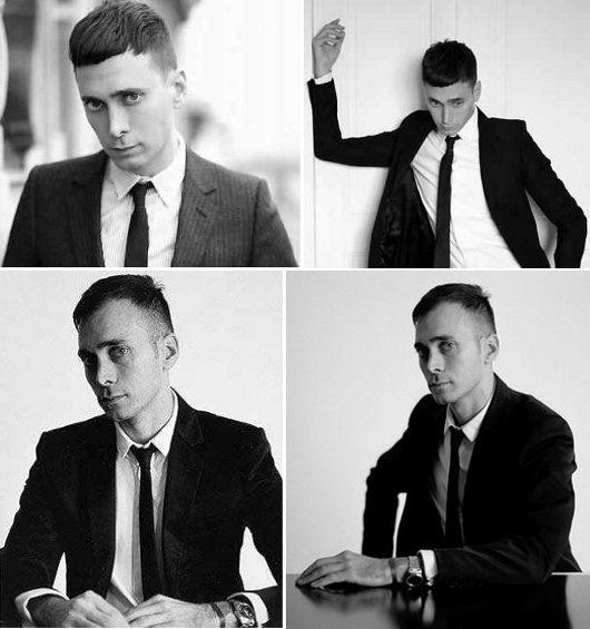 Hedi Slimane modelling his anorexic ties for Dior Homme