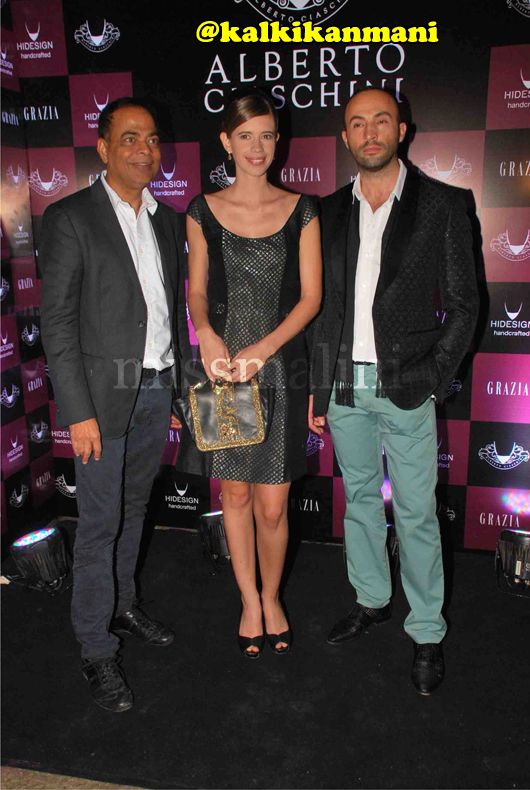 Hidesign President Dilip Kapur and designer Alberto Ciaschini with Kalki Koechlin