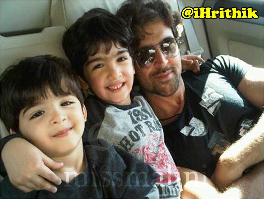 Papa Hrithik Roshan with Hridaan and his older brother Hrehaan