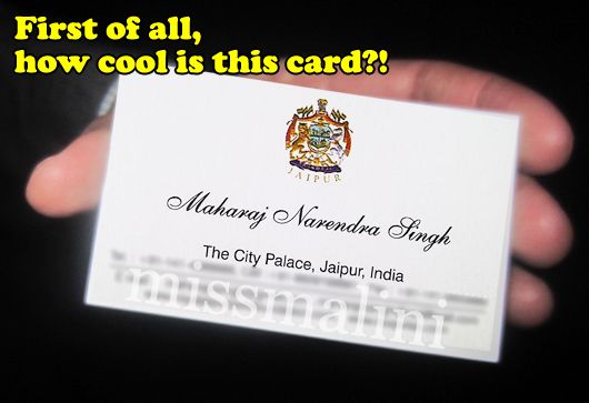 the Maharaja's visiting card!