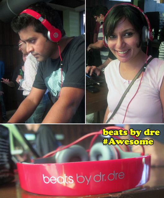 Nowshad and Malini testing out The Beats™ Headset