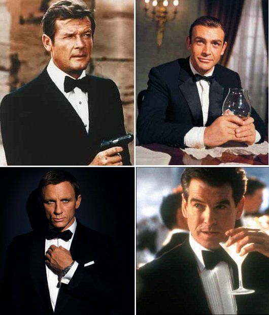 James Bond  sermon on spiffiness. (clockwise) Roger Moore, Sean Connery, Pierce Brosnan, Daniel Craig