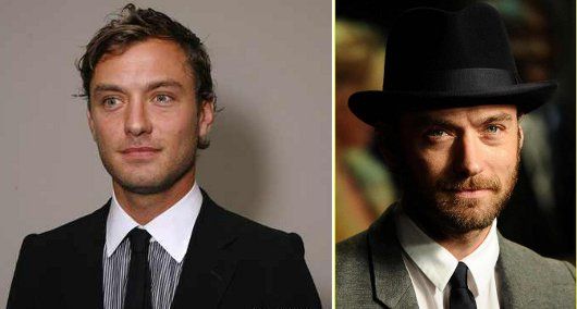 Jude Law: The big contrast collar (on the right) was crying out for a wider tie to fill in the space, while the smaller collar-slim tie combo on the left looks nicely balanced