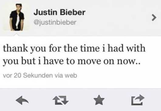 Justin Biebers Deleted Tweet | Photo Credit thejustinbiebershrine.com