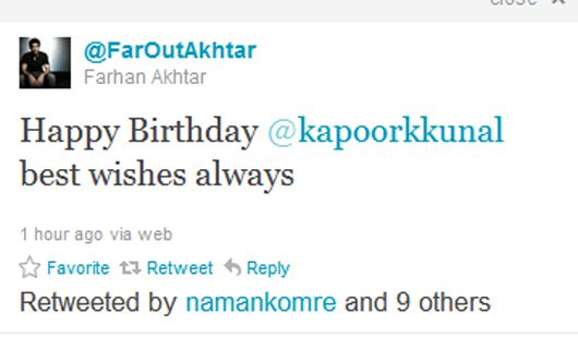 Farhan Akhtar Tweets his wishes to Kunal Kapoor