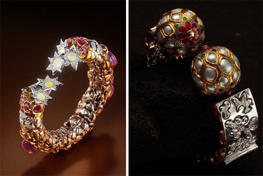 (Left) Bracelet from 'Gaudi Revived', (Right) Diamond Bracelet with Burmese Rubies