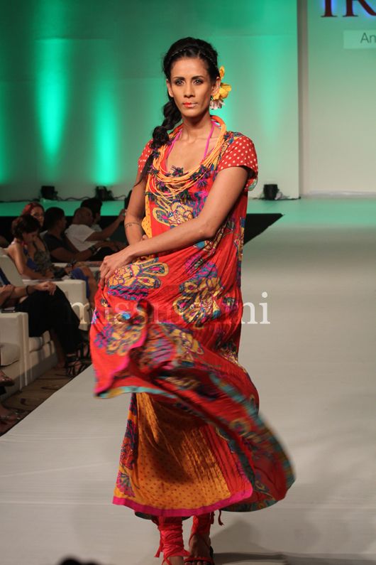 Model Kavita Kharayat in an ensemble by Anupama Dayal at India Resort Fashion Week