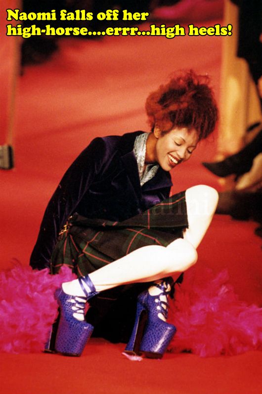 Naomi Campbell falls at a Vivienne Westwood show in 1993