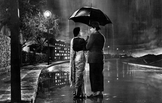 Raj Kapoor and Nargis Dutt enjoy a walk in the rain