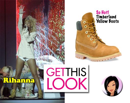 Rihanna in Timberland Yellow Boots