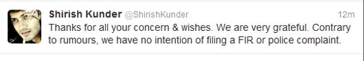 Shirish Kunder's statement to his followers on Twitter