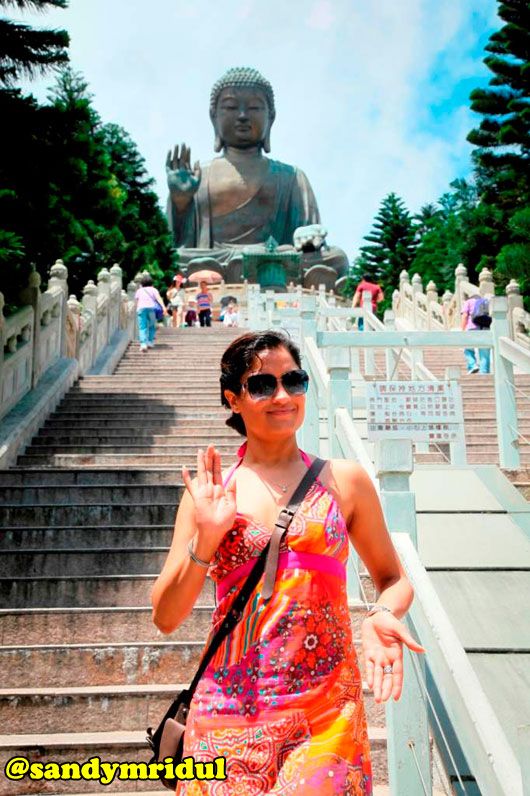 Sandhya Mridul at the Big Buddha in Hong Kong