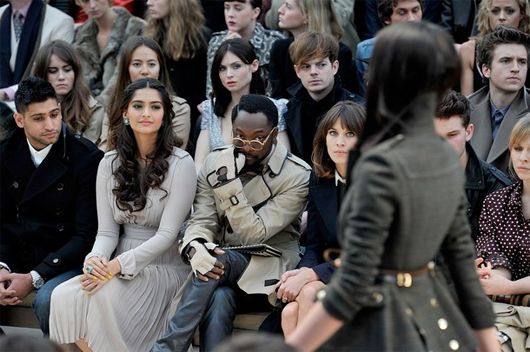 Sonam Kapoor with Will.i.am and Alexa Chung on the Front Row at Burberry