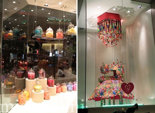 A display at The Hab; A Manish Arora installation on the right