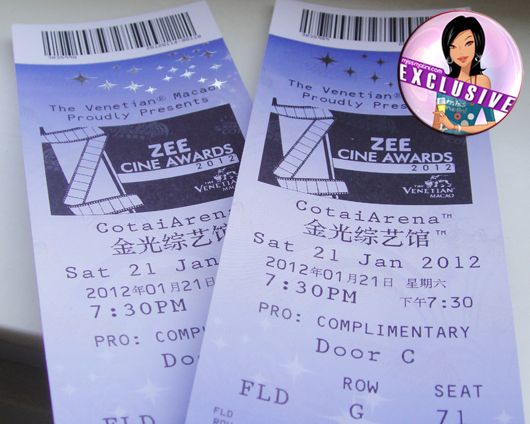 Ticket to the Zee Cine Awards, 2012, in Macau