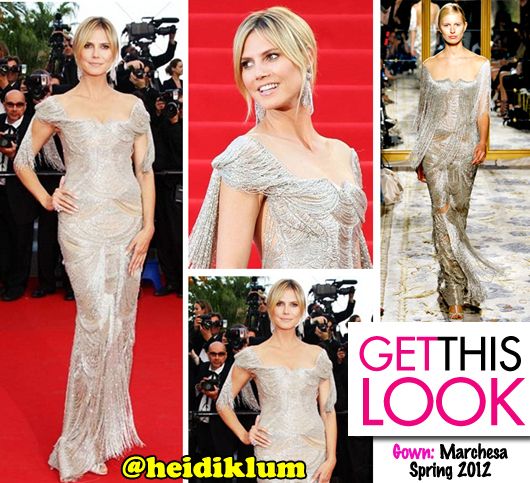 Get This Look: Heidi Klum in Marchesa Beaded and Fringed Column at Cannes