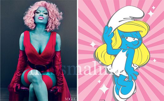 Nikki Minaj in the March edition of VOGUE; The Smurfette