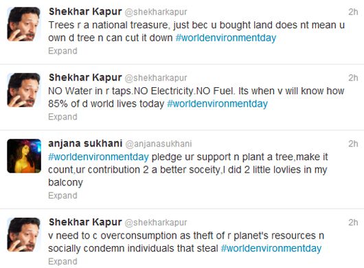 World Environment Day tweets by Shekhar Kapur and Anjana Sukhani