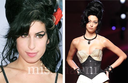 Amy Winehouse and a model at Gaultier's Couture show in Paris
