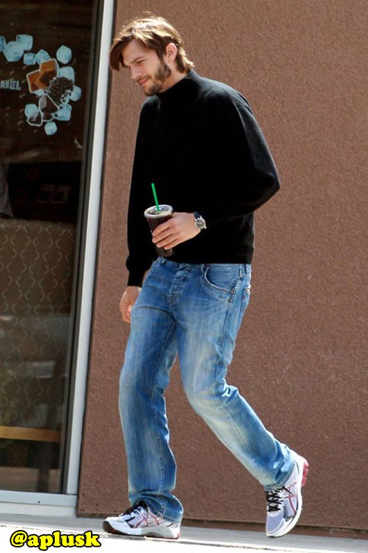 Ashton Kutcher in costume for his role as Steve Jobs