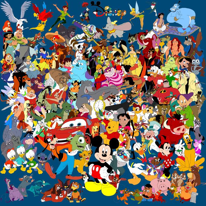 A collage of Disney characters through the years!